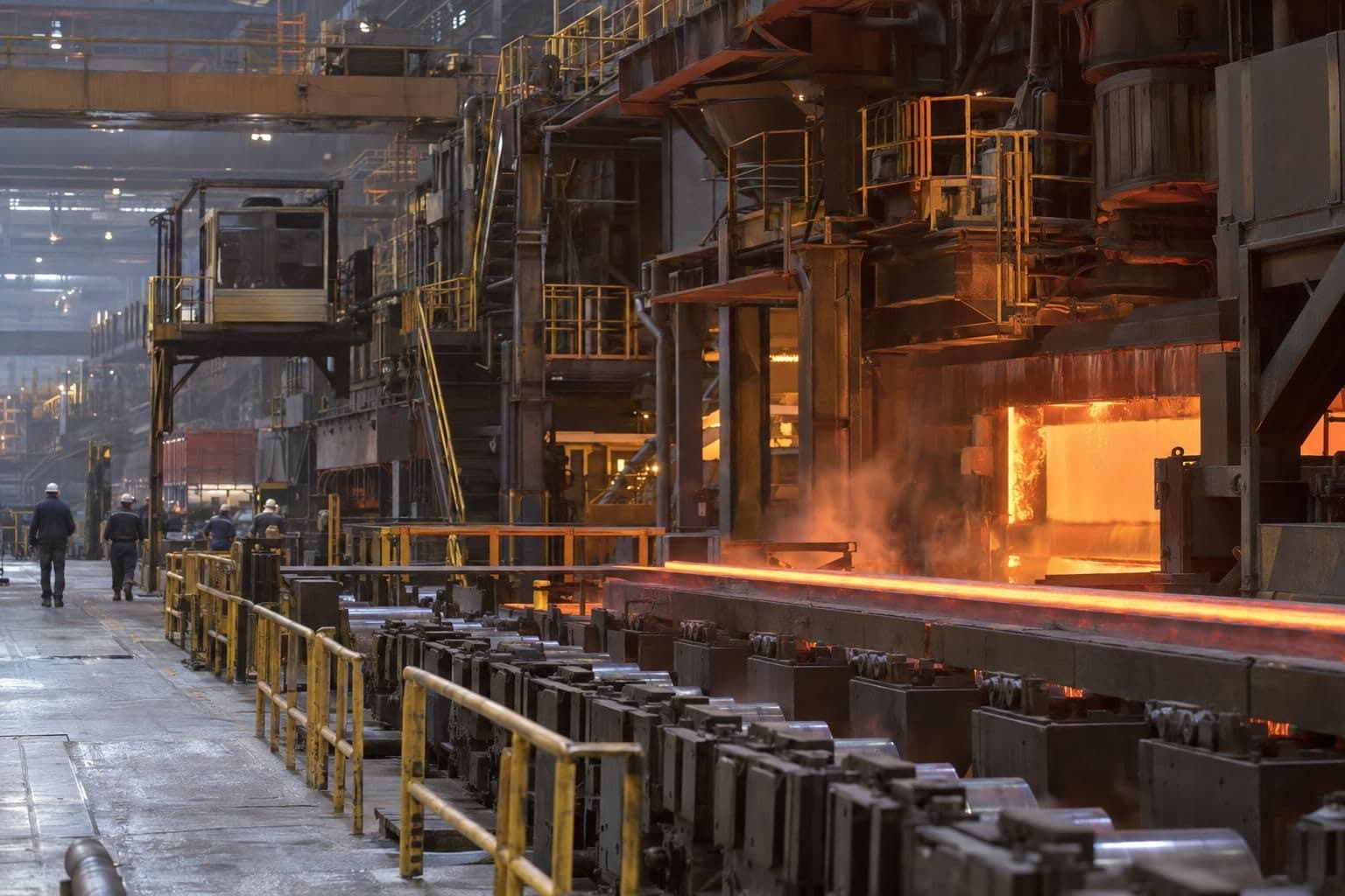 Steel being processed inside a steel mill, illustrating the proposed Iowa plant.