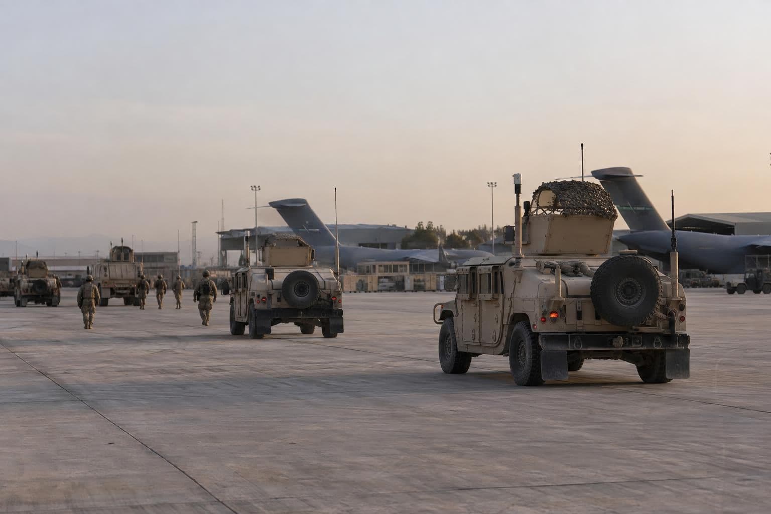 U.S. and coalition personnel and equipment leave Erbil Air Base.