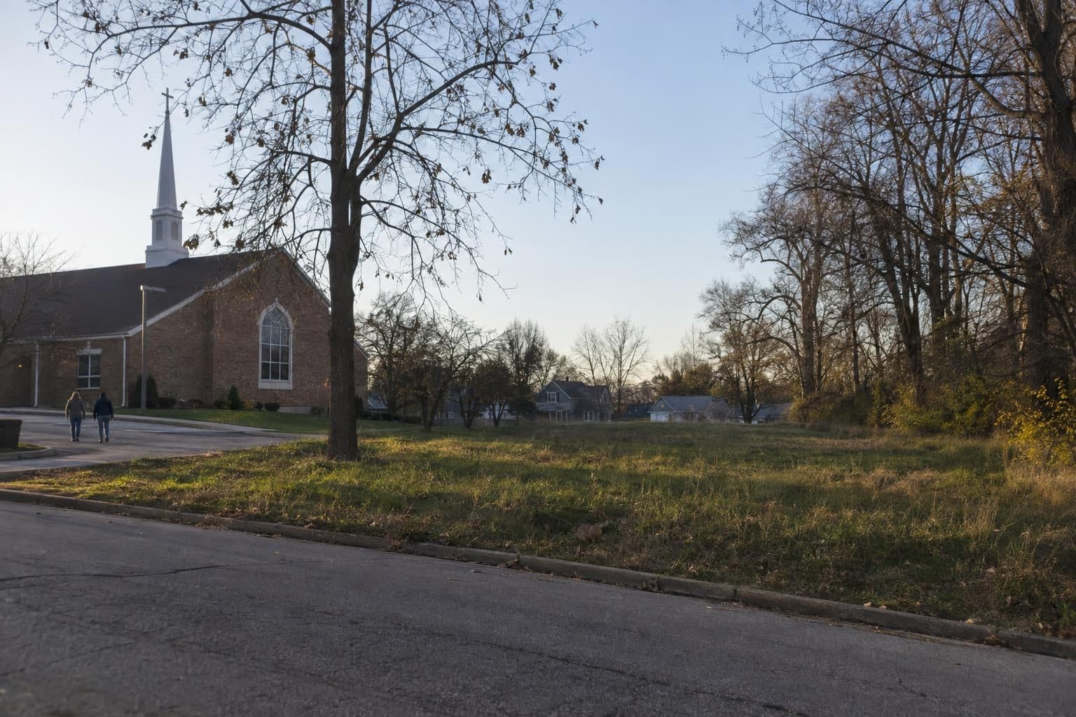 An existing church beside the residential parcel proposed for a shrine and walking path.
