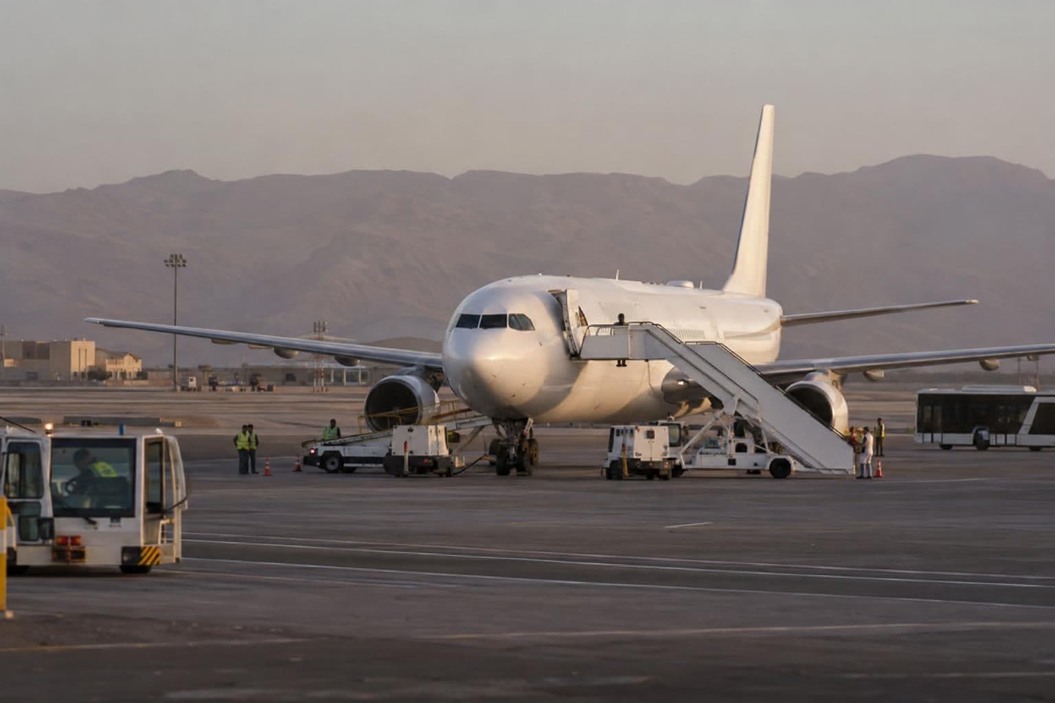Passenger aircraft on the ground after a diversion to Tabuk.