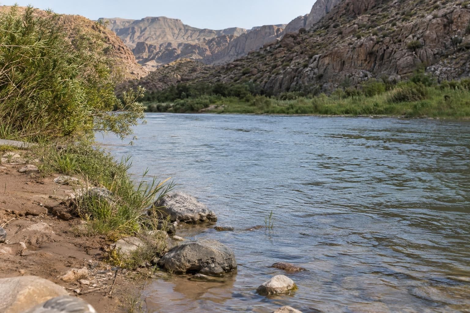 The Rio Grande beside a riverbank in Texas’ Big Bend region.