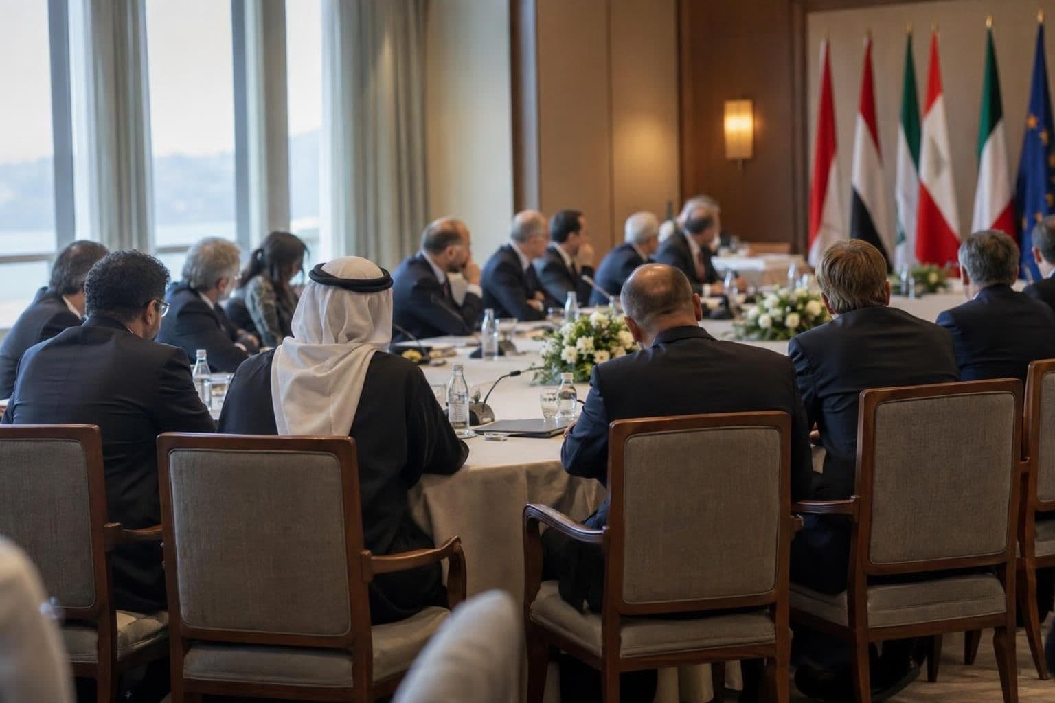 Anonymous officials meet around a conference table for talks about Gaza's future.