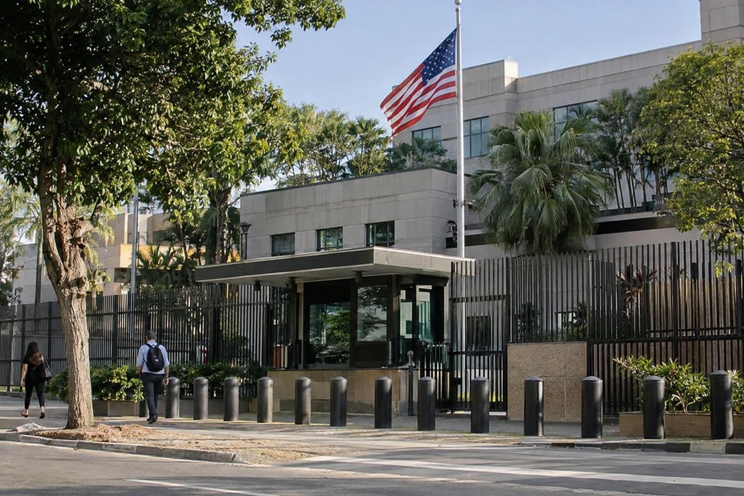 Exterior of a consular office in Brazil, illustrating suspended public services.