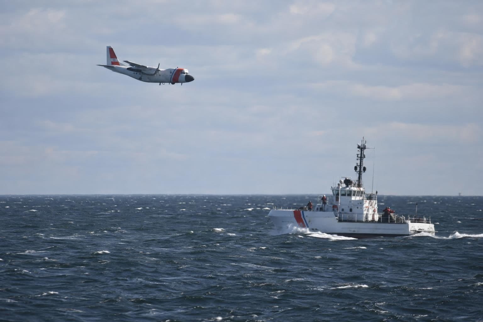 A Coast Guard aircraft and vessel search open water off Nantucket for a missing medical plane.