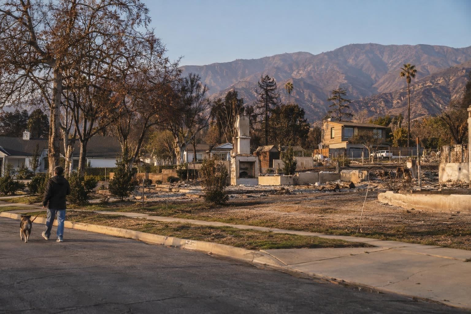 Residential lots and homes under reconstruction in an Altadena neighborhood after the Eaton Fire