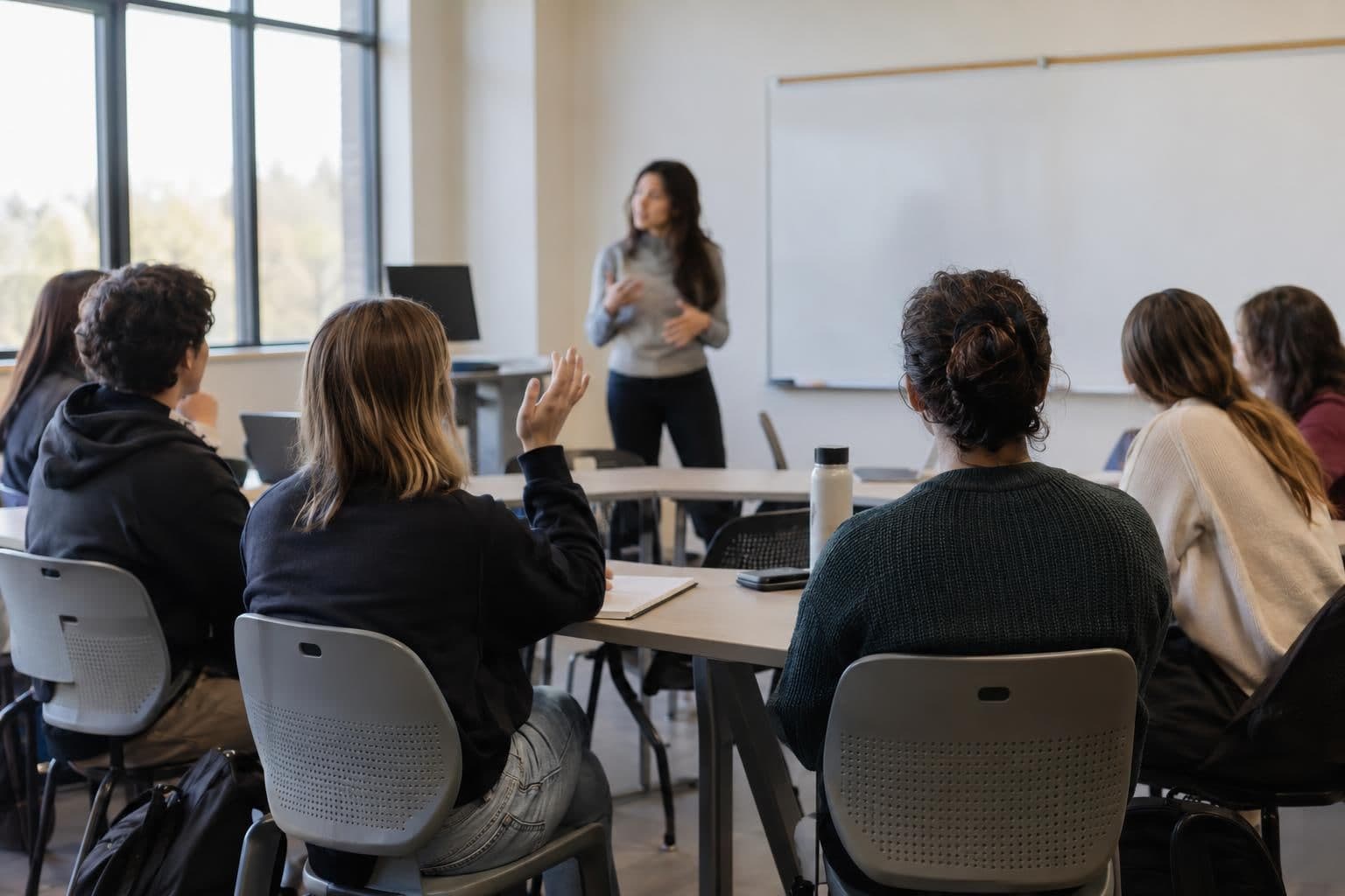 Students take part in a campus discussion about bystander intervention.