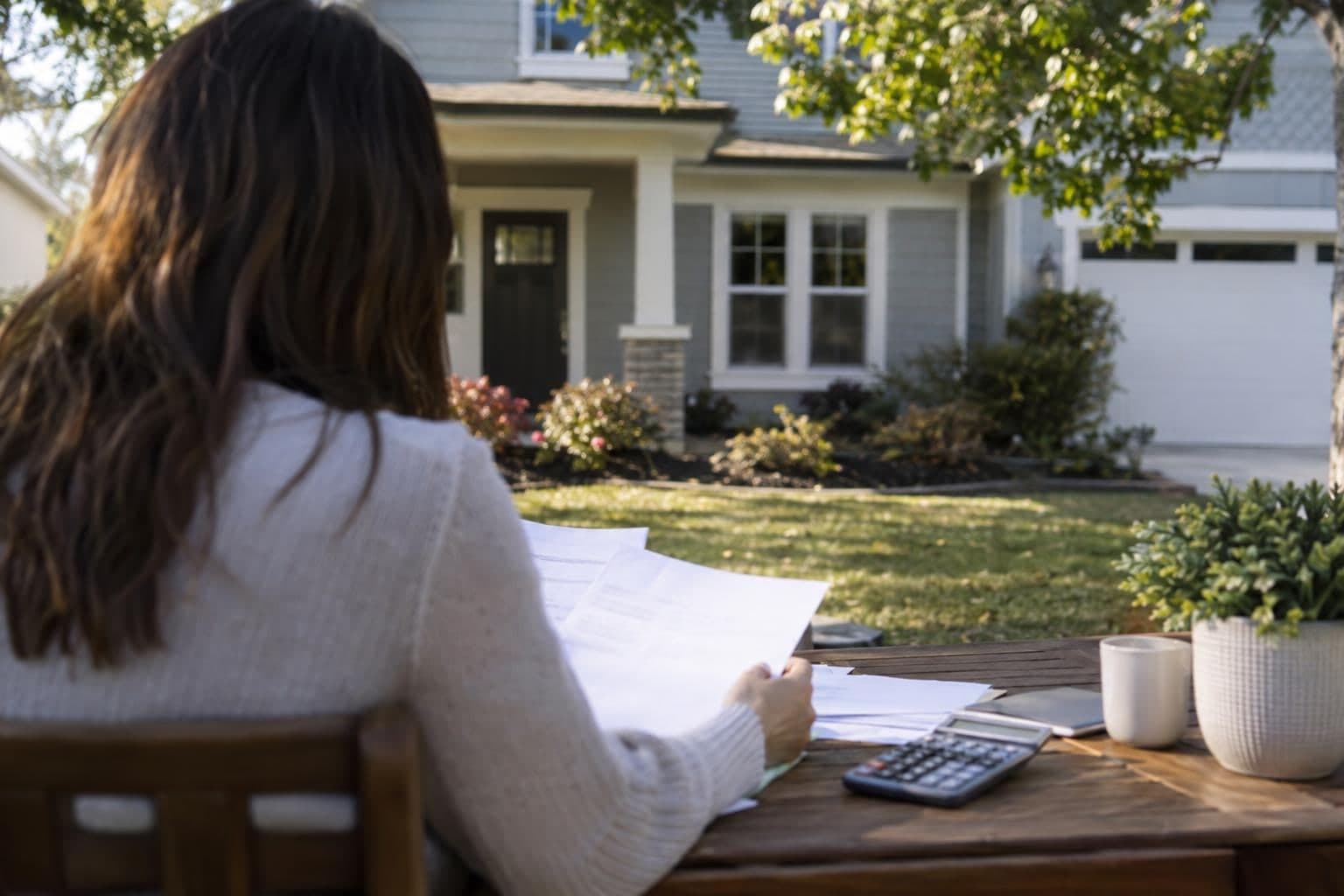 A prospective homebuyer reviews mortgage papers beside a calculator.