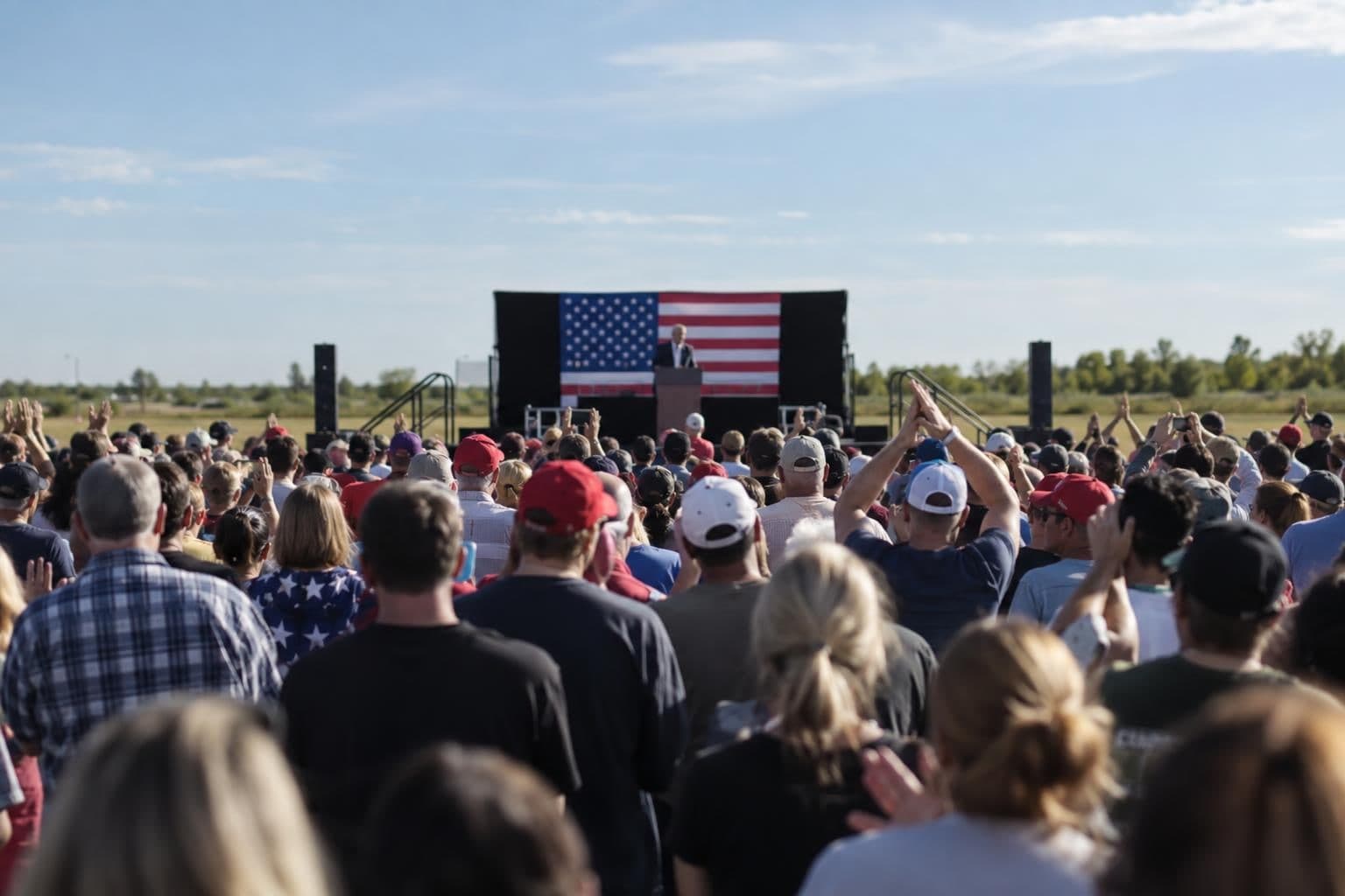 A crowd gathers at a campaign rally in Grand Island, Nebraska.