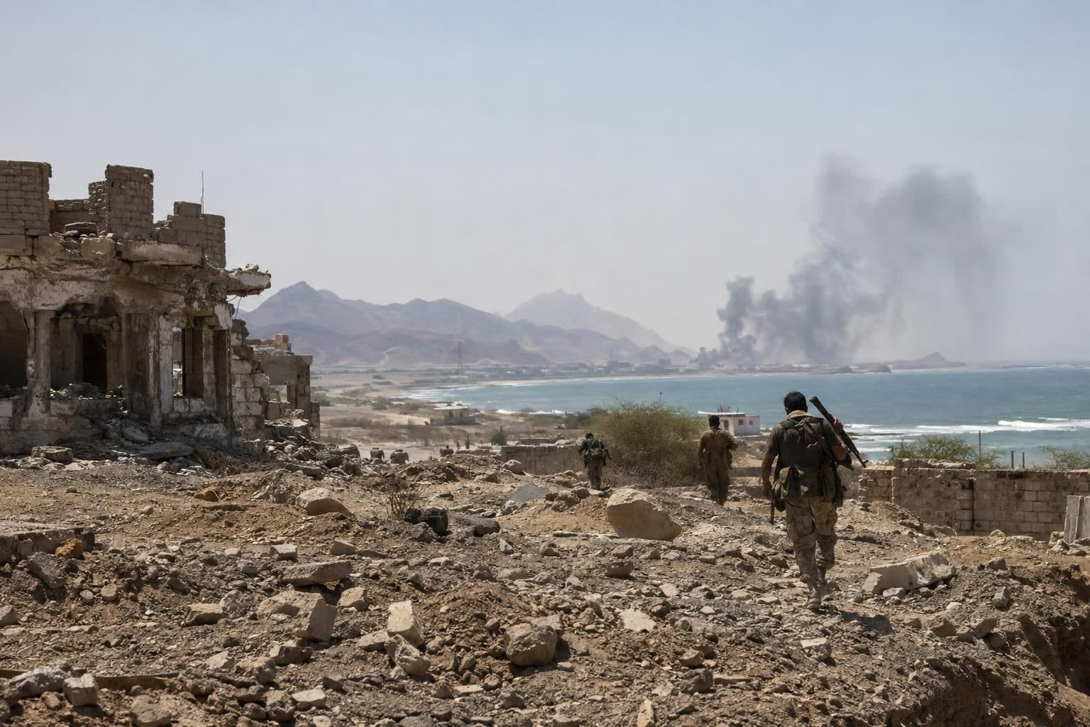 Distant combatants amid ground fighting in western Yemen’s contested coastal region.