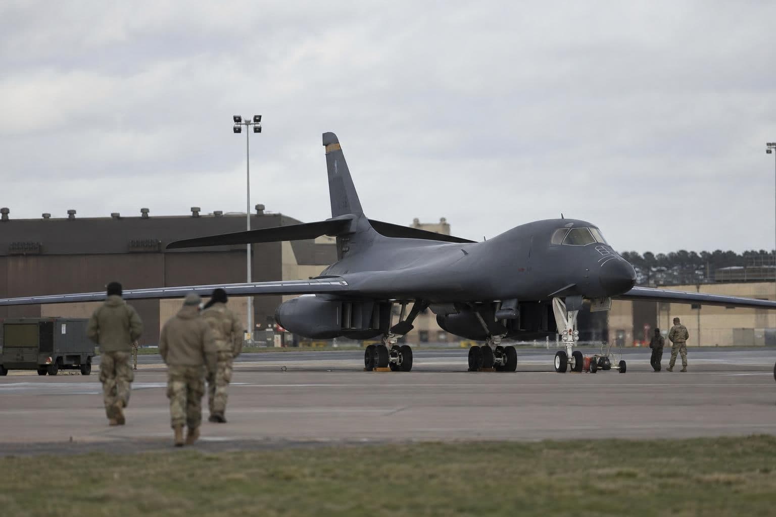 A B-1 bomber at RAF Fairford, where U.S. bombers were deployed before returning to the United States.
