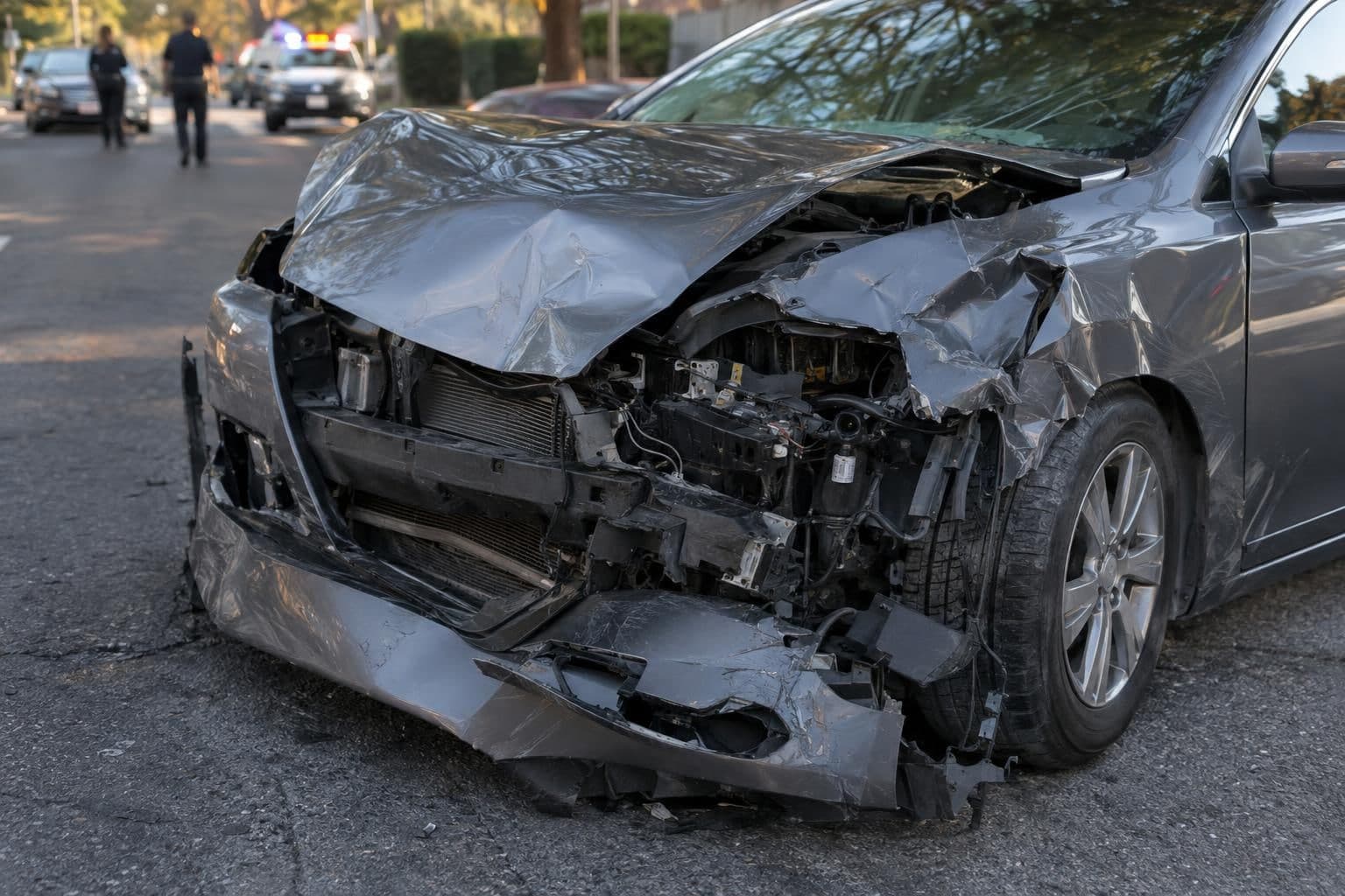 A damaged car at the Marble Hill scene, with the surrounding street in the background.