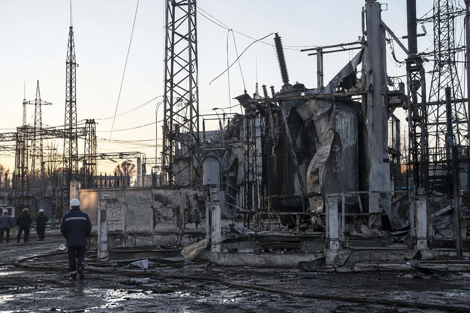 Damaged energy infrastructure in Ukraine after reported attacks