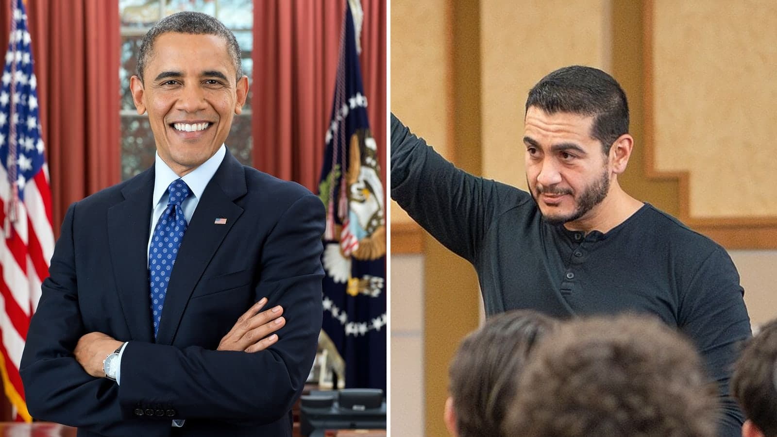 Barack Obama, left, and Abdul El-Sayed, right, in file photos.